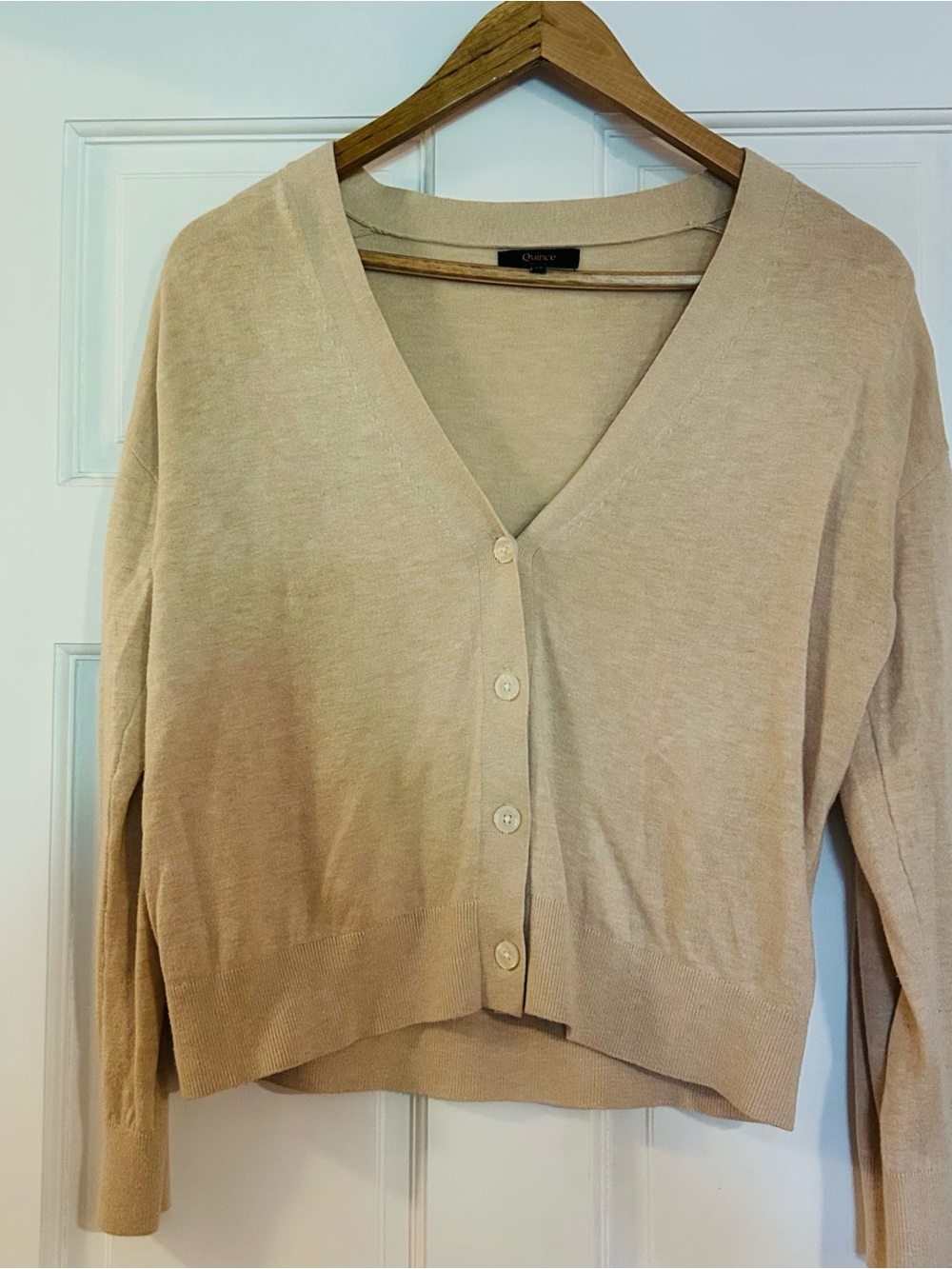 Quince Tan V-Neck Button Cardigan